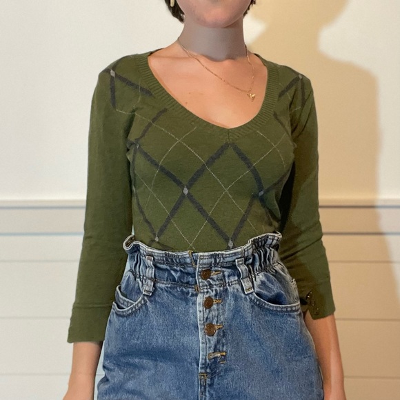 Vintage green argyle v-neck - Picture 7 of 12